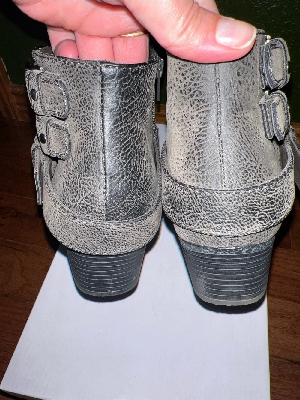 Sonoma Distressed Gray Double-Buckle Ankle Booties